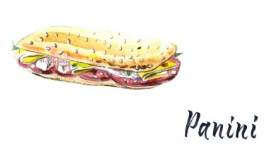 Panini ızgara sandviç, suluboya vektör çizim hat ile
