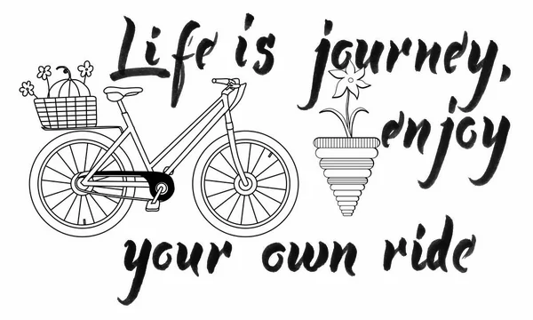 Vida Viaje Disfrute Propio Paseo Ilustración Vectorial Bicicleta Caligrafía — Vector de stock