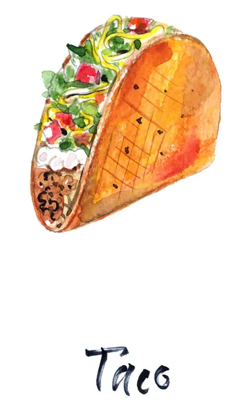 Et ve sebze, suluboya vektör çizim Meksika taco