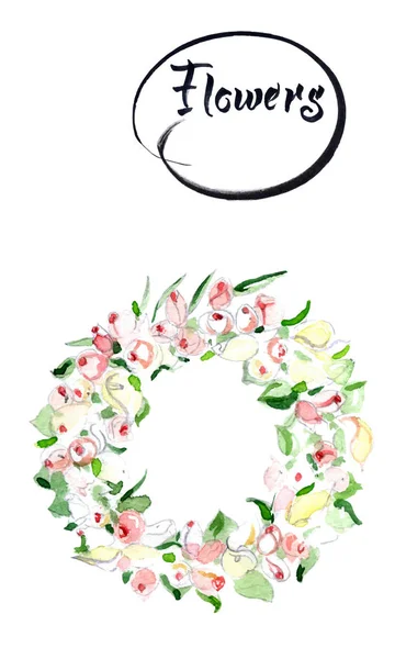 Rosenblumenkranz Blumenkreisrand Rahmen Design Für Einladungen Hochzeiten Oder Grußkarten Aquarell — Stockvektor