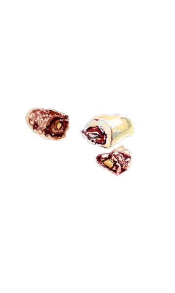 Шоколадні Покриті Фініки Фаршировані Мигдалем Акварельні Харчові Ілюстрації — стокове фото
