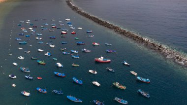 Hava dron kuşbakışı göz fotoğraf geleneksel balıkçı teknesi Kanarya Adaları, Tenerife