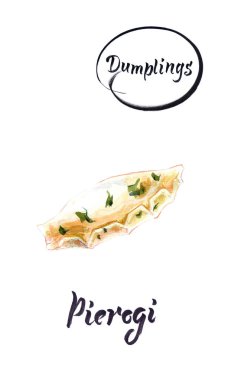 Lehçe köfte Pierogi suluboya illüstrasyon