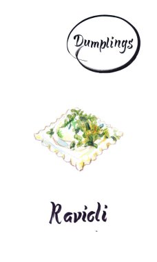 İtalyan köfte Ravioli suluboya illüstrasyon