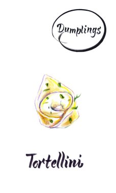 İtalyan köfte Tortellini suluboya illüstrasyon