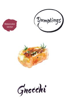 İtalyan hamur köftesi Gnocchi, suluboya vektör çizimi