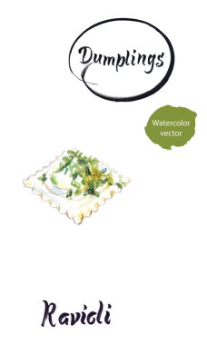 İtalyan hamur köftesi Ravioli suluboya vektör çizimi