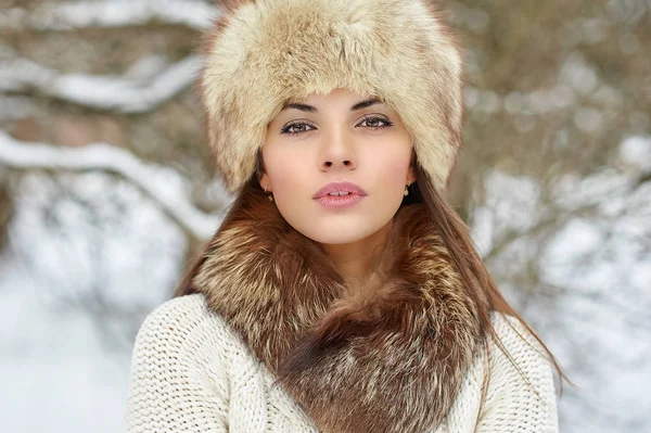 Bellissimo Ritratto Donna Invernale Outdoor — Foto Stock