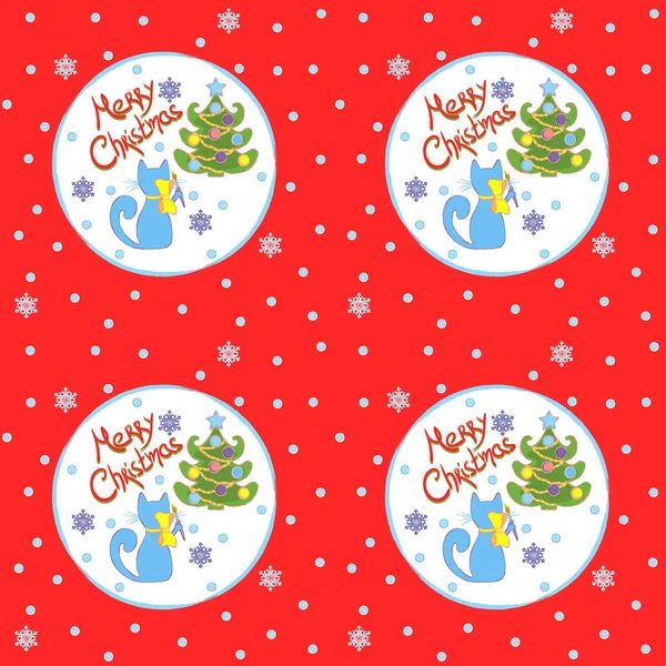 Mavi kedi bir Noel ağacı çizer. Mutlu Noeller. Vektör seamless modeli