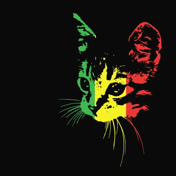 Siluet siyah bir zemin üzerine bir kedi. Rastafari. Vektör çizim