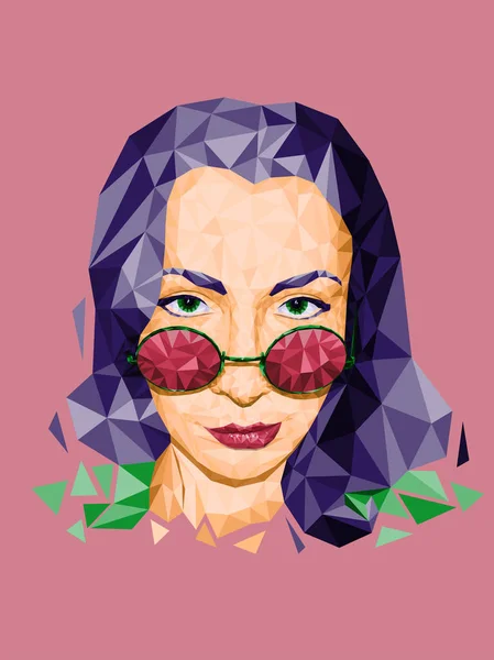 Gözlüklü kadın poligonal soyut portre. Vektör çizim