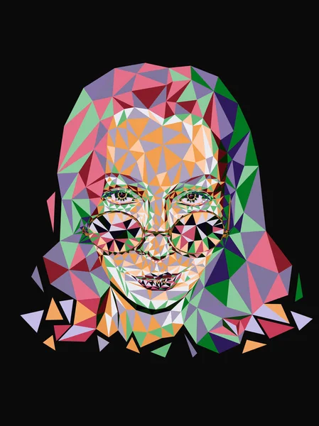 Polygonales Abstraktes Porträt Einer Frau Mit Brille Gemischte Farben Vektorillustration — Stockvektor