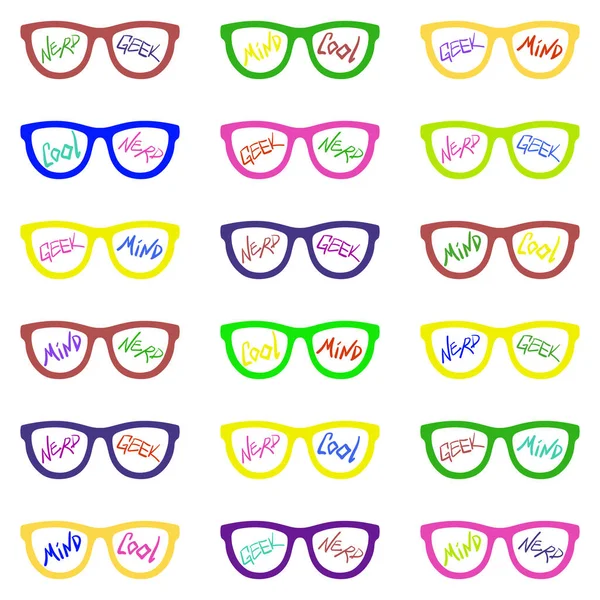 Ensemble Lunettes Avec Inscriptions Nerd Cool Mind Geek Modèle Sans — Image vectorielle