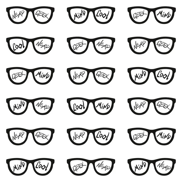 Uppsättning Glasögon Med Inskriptioner Nörd Cool Sinne Geek Seamless Mönster — Stock vektor