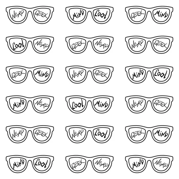 Ensemble Lunettes Avec Inscriptions Nerd Cool Mind Geek Modèle Sans — Image vectorielle