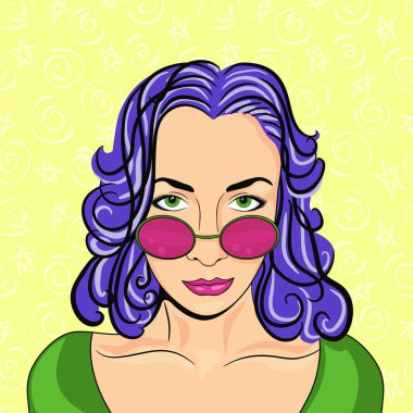 Pop Art kadın gözlüklü. vektör çizim