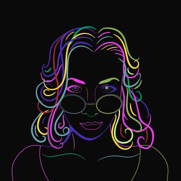 Gözlüklü kadın. Portre çizimi. Vektör çizim