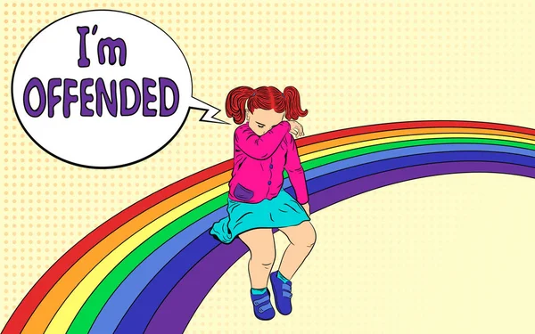 Smutný Kluk Rainbow Dívka Byla Uražená Smutný Plakat Řečovou Bublinu — Stockový vektor