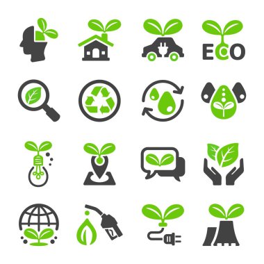 ekoloji simgesi seti, vektör ve illüstrasyon