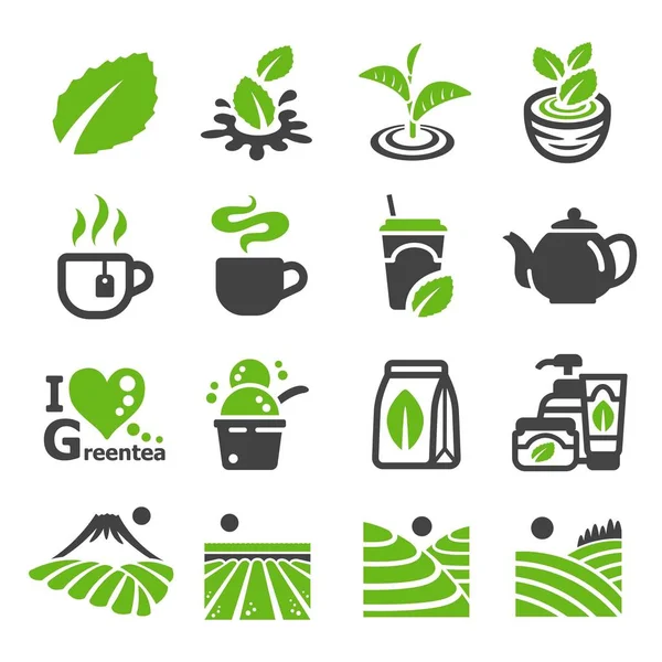 Greentea Tea Icon Set Лицензионные Стоковые Иллюстрации