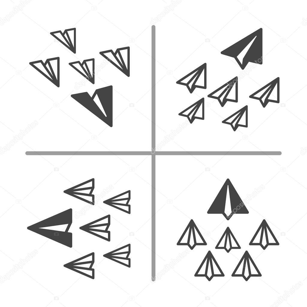 Paper Plane Flying In Same Way Business And Leadership Concept Paper Plane Conceptual Illustration And Vector Set Premium Vector In Adobe Illustrator Ai Ai Format Encapsulated Postscript Eps Eps Format