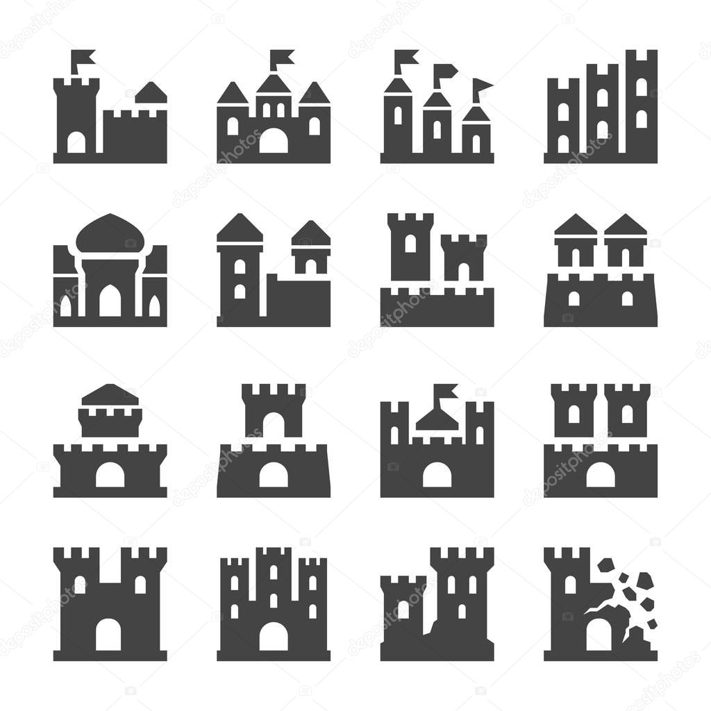 Castle and citadel icon set,vector and illustration