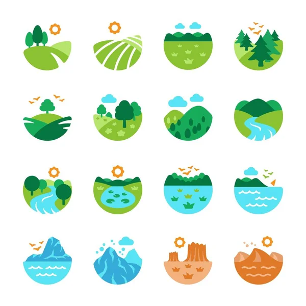 Conjunto Iconos Paisaje Naturaleza Vector Ilustración — Archivo Imágenes Vectoriales