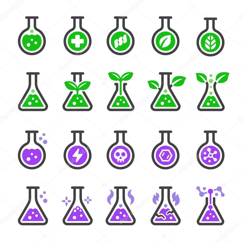 Chemical and non chemical with laboratory glassware icon set,vector and illustration