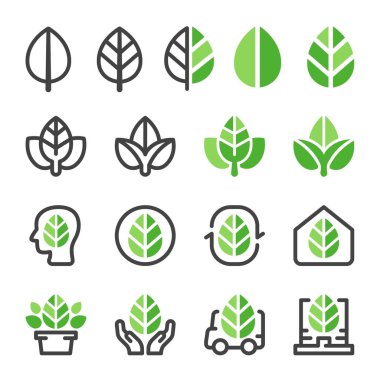 yeşil yaprak ve eko kavram simge seti, vektör ve illüstrasyon