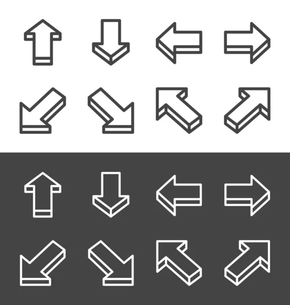 Set Icone Linea Sottile Con Freccia Isometrica Vettore Illustrazione — Vettoriale Stock