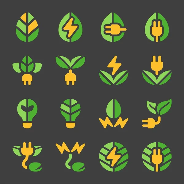 Ensemble Icônes Eco Energy Style Logo Vecteur Illustration — Image vectorielle