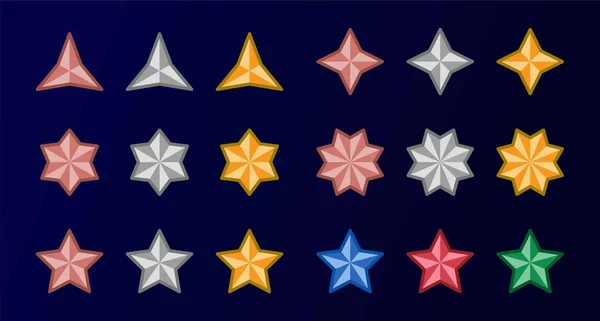 Set Copper Silver Gold Color Multipoint Star Icon Vector Illustration — Stock Vector