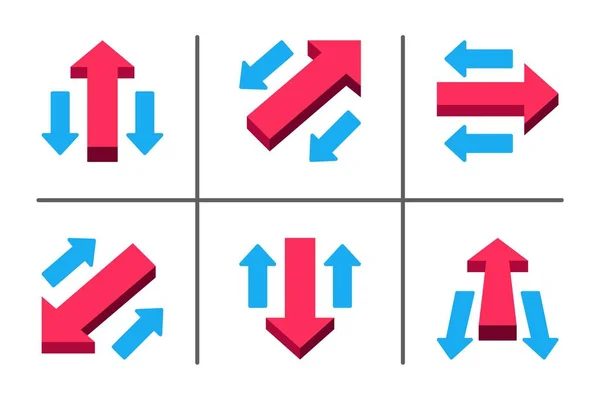 Roter Hauptpfeil Der Unterschiedlicher Weise Lenkt Geschäftskonzept Illustration Und Vektorset — Stockvektor