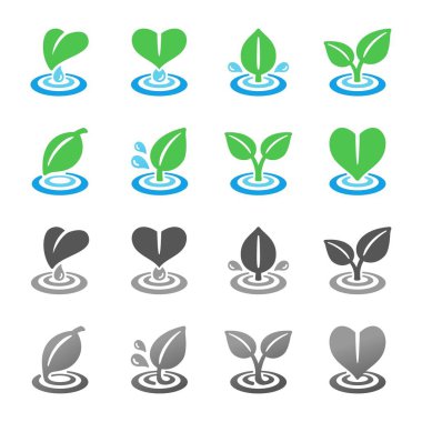 renkli ve degrade yaprak ve dalgalanma simge seti, vektör ve illüstrasyon