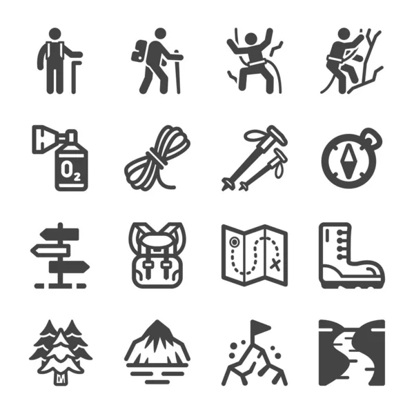 Conjunto Iconos Caminata Trekking Vector Ilustración — Archivo Imágenes Vectoriales