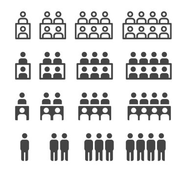 toplantı ve konferans simgesi seti, vektör ve illüstrasyon