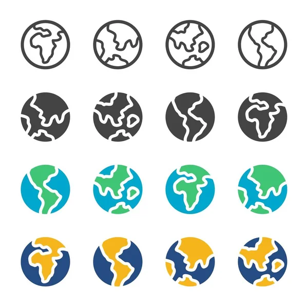 Tierra Globo Plano Contorno Modo Día Conjunto Iconos Modo Nocturno — Vector de stock