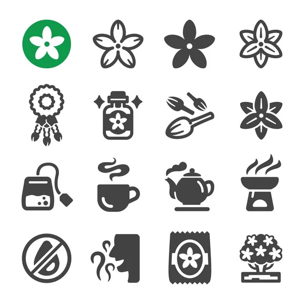 Jasmijn Bloem Icon Set Vector Illustratie — Stockvector