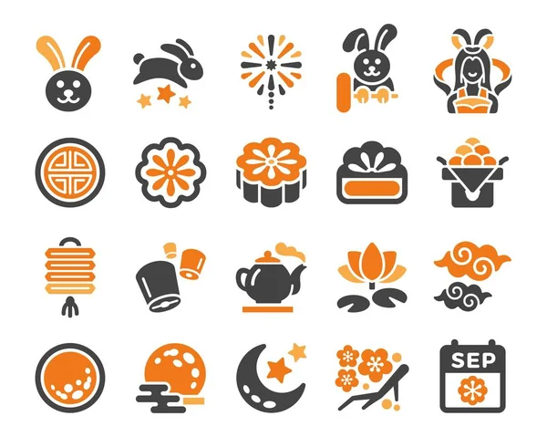 Maan Festival Mid Herfst Festival Icon Set Vector Illustratie — Stockvector