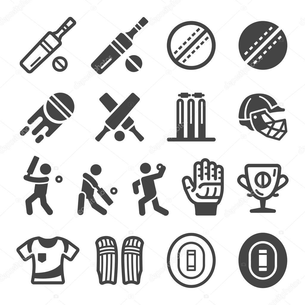 cricket sport and recreation icon set,vector and illustration