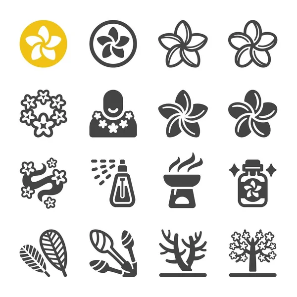 Plumeria Bloem Icon Set Vector Illustratie — Stockvector