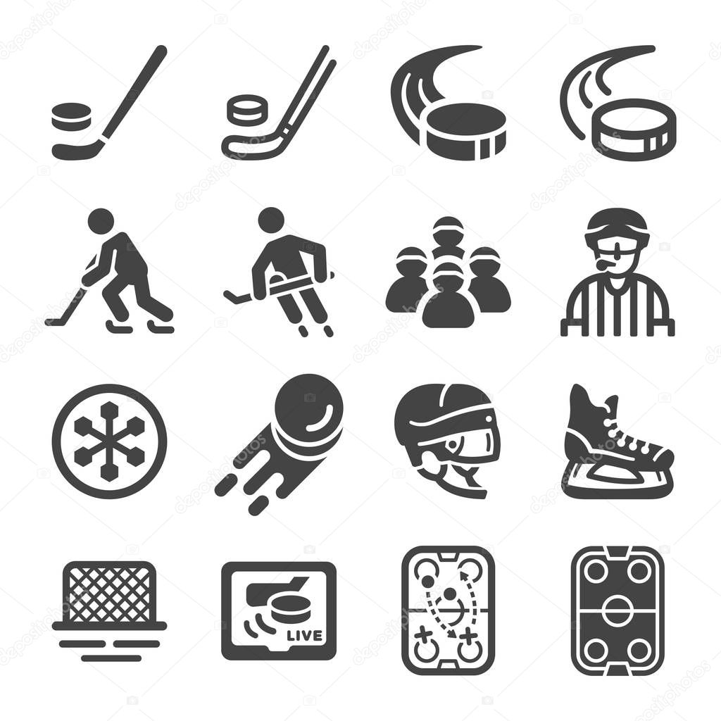 Ice hockey sport and recreation icon set,vector and illustration