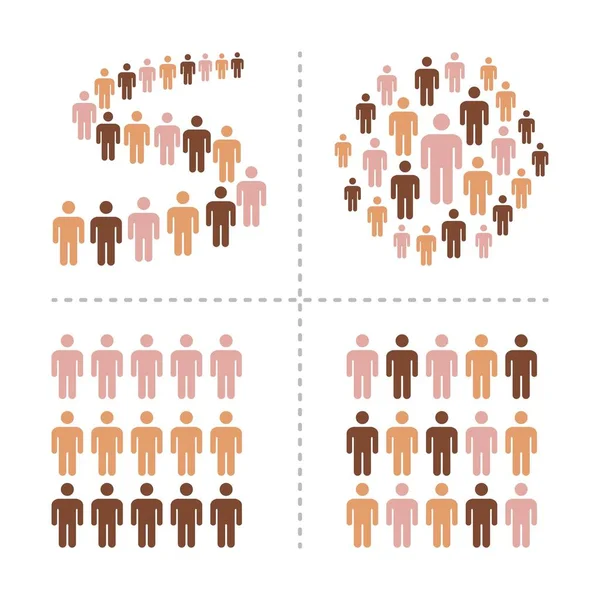 異なる肌の色のアイコンセット ベクトルとイラストを持つ人々の群衆 — ストックベクタ