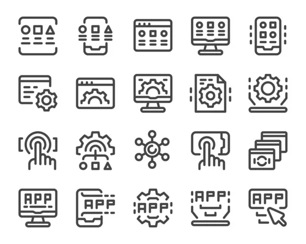 Toepassing Dunne Lijn Pictogram Set Bewerkbare Slag Vector Illustratie — Stockvector