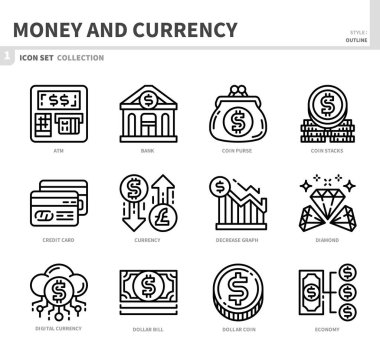 para ve para birimi simgesi seti, özet biçimi, vektör ve illüstrasyon