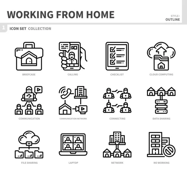 Work Home Icon Set Outline Style Vector Illustration — Stock Vector