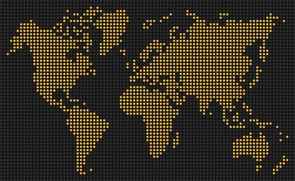 Κίτρινες Κουκκίδες Ψηφιακής Οθόνης Μαύρο Φόντο Διάστικτος Παγκόσμιος Χάρτης Διάνυσμα — Διανυσματικό Αρχείο