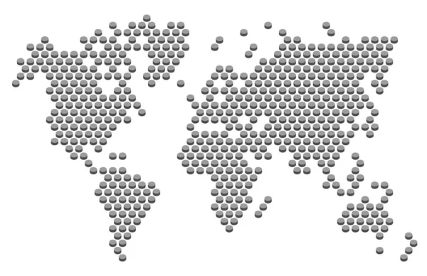 Perspective Flat Button Dotted World Map Grayscale Button White Background — стоковый вектор