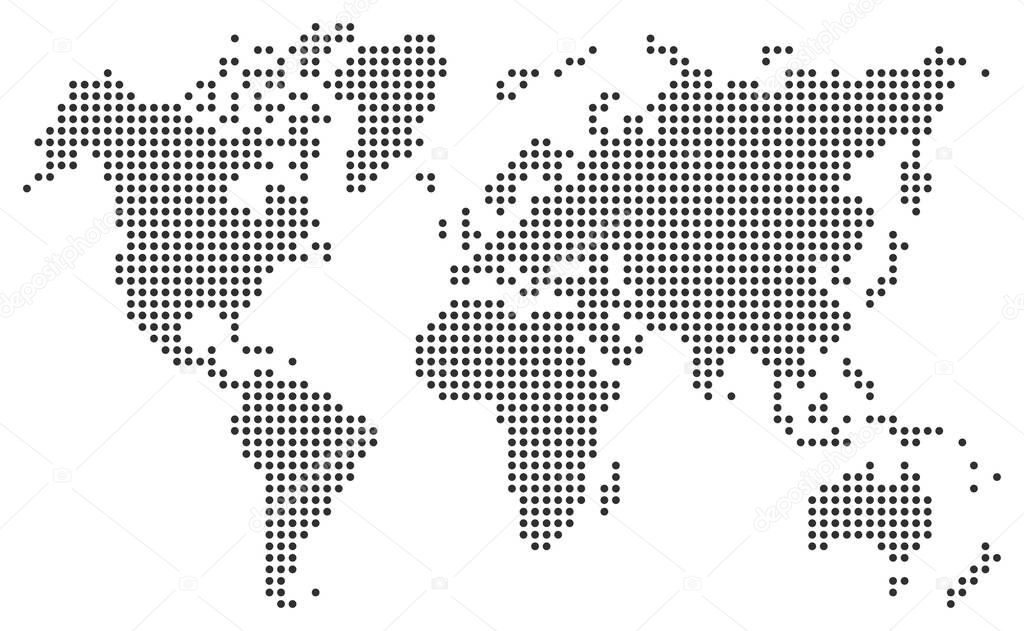 dotted world map,black dots on white background,vector and illustration