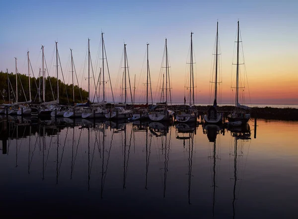 Sunrise Dániában Vejroe Iland Marina — Stock Fotó
